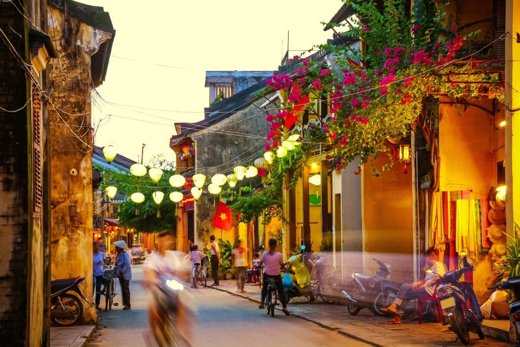 Charming street with colorful lanterns, Vietnam Travel the great