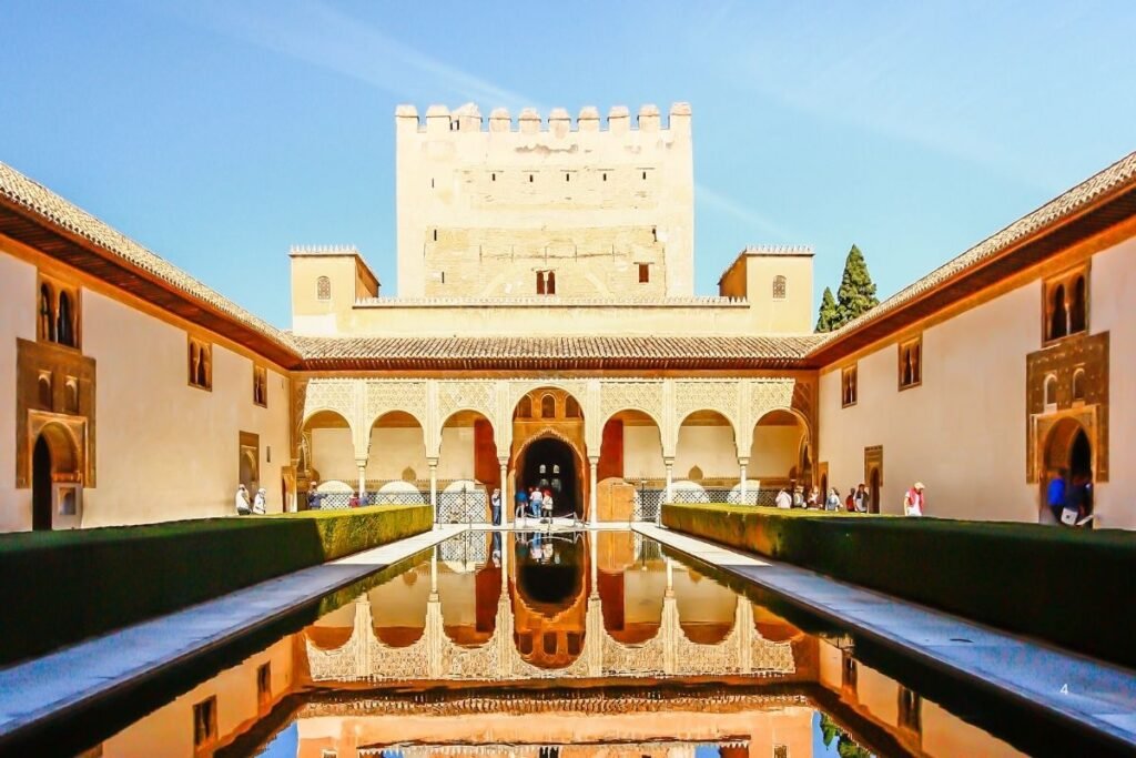 Historic palace with reflecting pool. Gransda, Spain