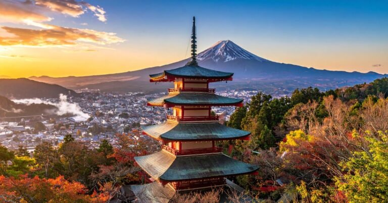 beautiful trample and mountain in Japan