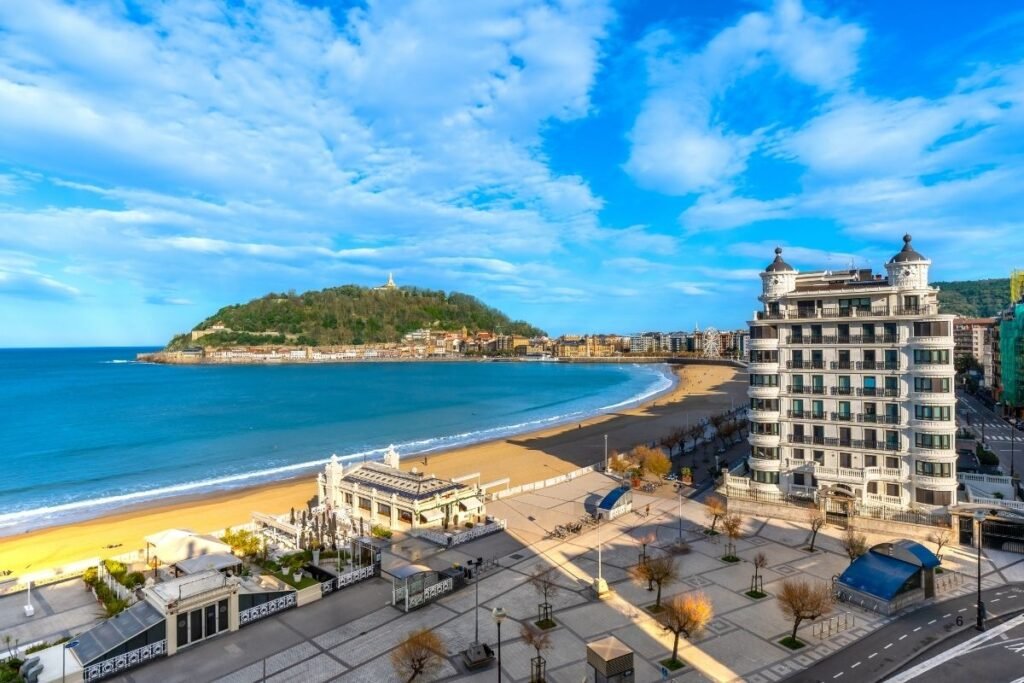 Scenic beach view with buildings. San Sebastián Spain