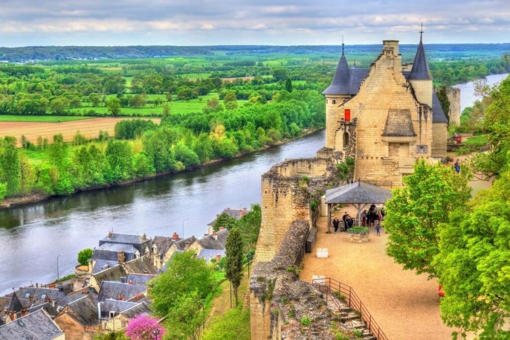 Scenic castle overlooking a river, France