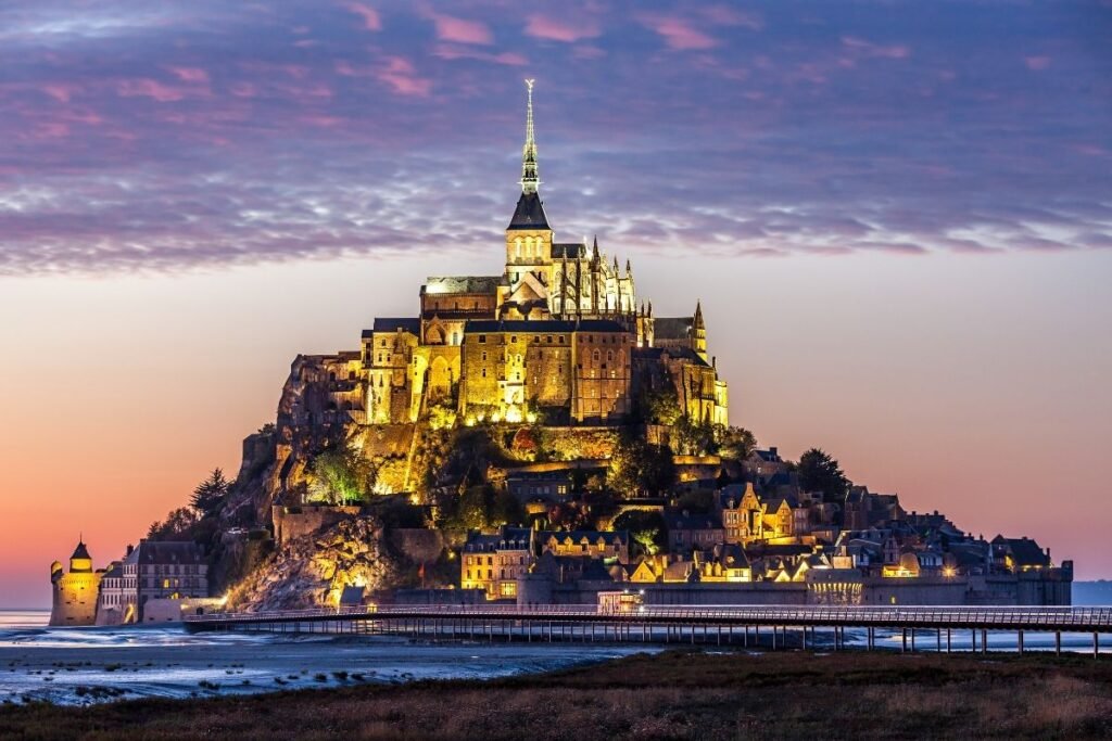 Historic island commune at sunset.France